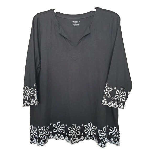 Talbots Tops - Talbots Plus Petite Cotton/Modal Embroidered Scalloped Trim Tunic Size 2XP